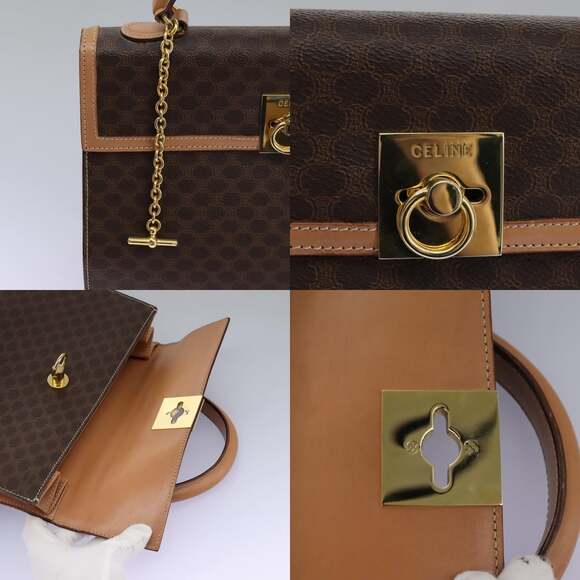 CELINE Macadam Canvas Hand Bag Pvc Leather Brown Gold - Picture 11 of 13